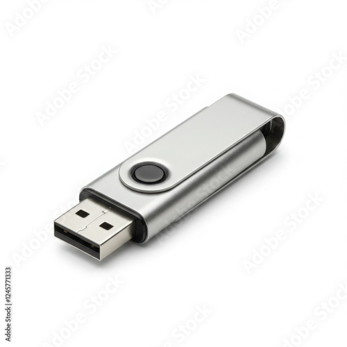 Sleek silver and black USB flash drive,isolated on white