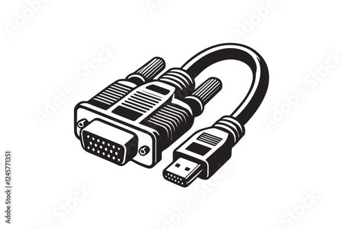 VGA cable vector silhouette isolated in white background