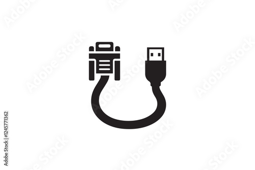 VGA cable vector silhouette isolated in white background