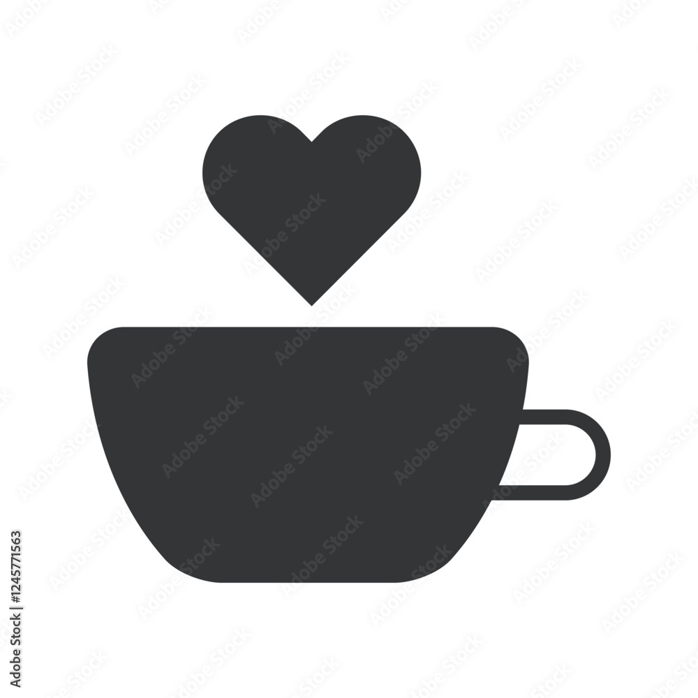 Coffee heart Icon design in illustrator. Valentine Icon.