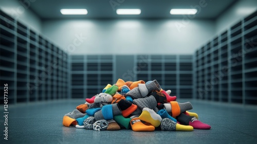 Pile of Dirty Gym Socks in Locker Room Corner