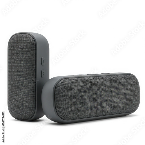 : Compact black portable Bluetooth speaker with powerful sound and wireless connectivity,isolated on white