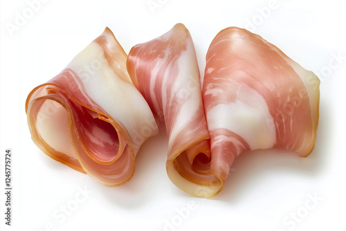 Spanish ham, Jamon Serrano, Bellota, Italian Prosciutto Crudo or Parma ham on white background photo