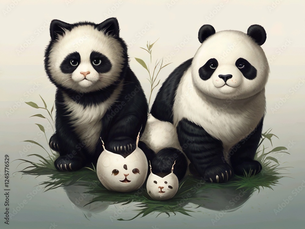 Obraz premium black and white cats. Panda. animal, cartoon, panda, cat, vector, bear, dog, illustration, baby,Ai generated 