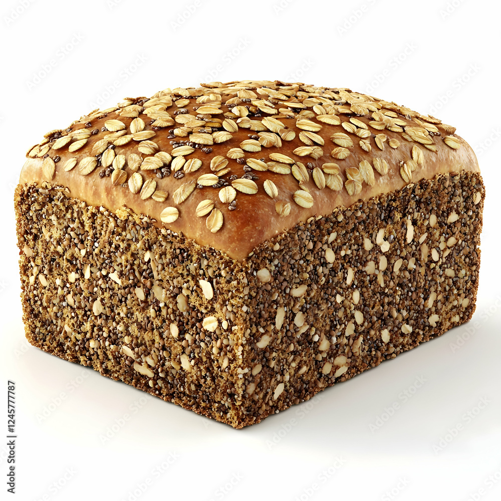 Oat and seed bread loaf, bakery product, white background Oat and seed bread loaf, bakery product, white background