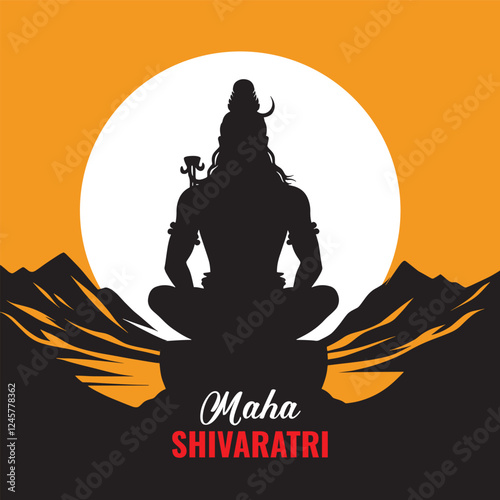 Indian Hindu Religion God Lord Shiva Silhouette Clip Art Vector Illustration for Happy Maha Shivaratri 