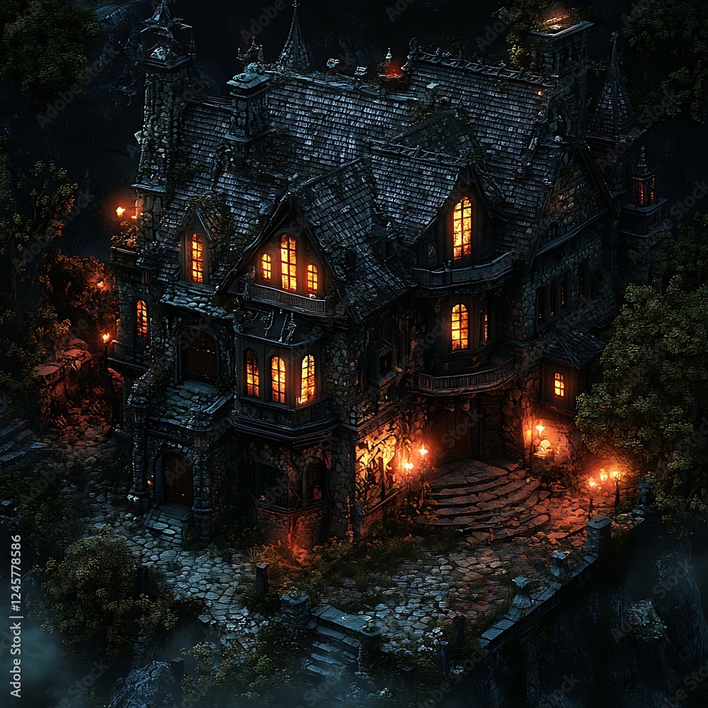 Obraz premium Enchanting Gothic Castle at Night.