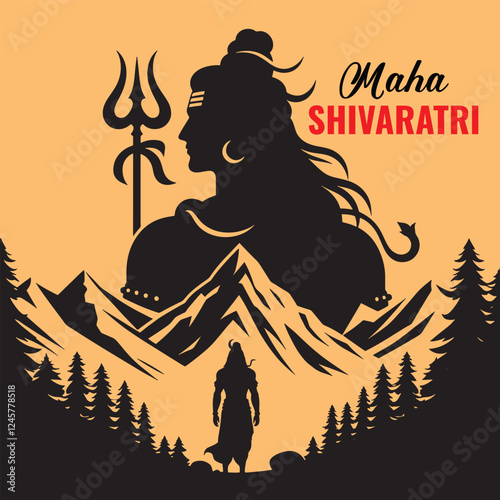 Indian Hindu Religion God Lord Shiva Silhouette Clip Art Vector Illustration for Happy Maha Shivaratri 