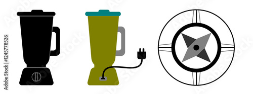blender icon, icons, icon set of electronics object kitchenware front look, back look, and inside look vector illustration 
