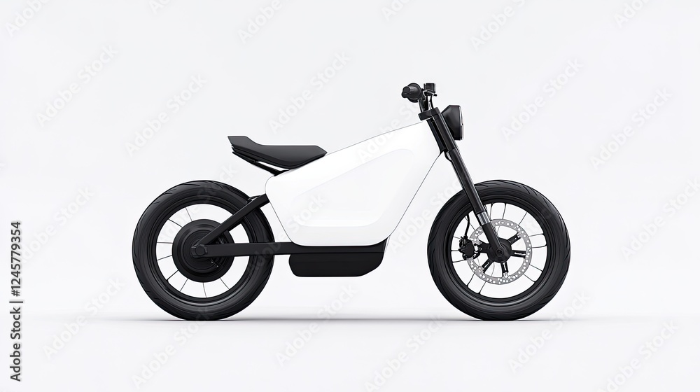 Fototapeta premium Sleek electric motorcycle design showcased in a minimalist studio setting with neutral background