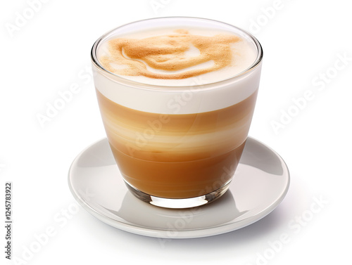 Creamy Latte in a Glass Cup on a Saucer