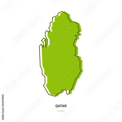 Qatar Outline Map with Green Colour. Modern Simple Line Cartoon Design - EPS 10 Vector