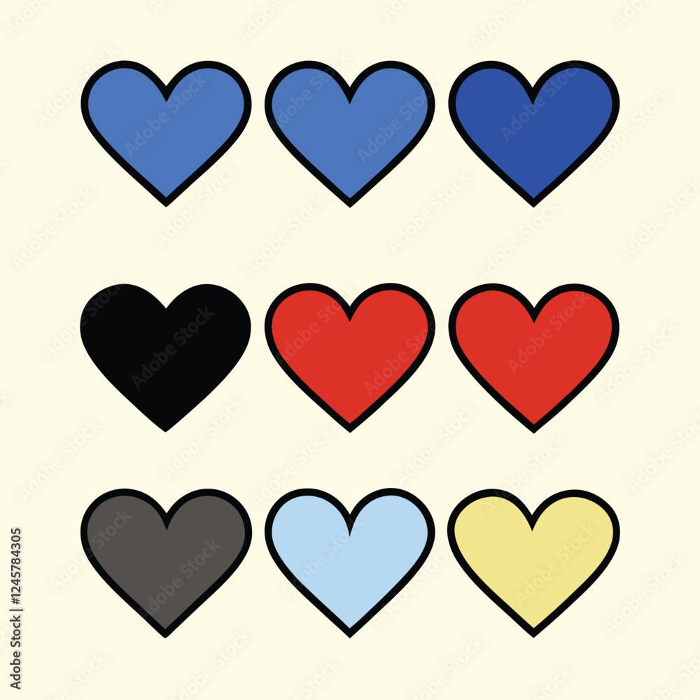 Colorful Heart Icons Set on Cream Background Colorful Heart Icons Set on Cream Background