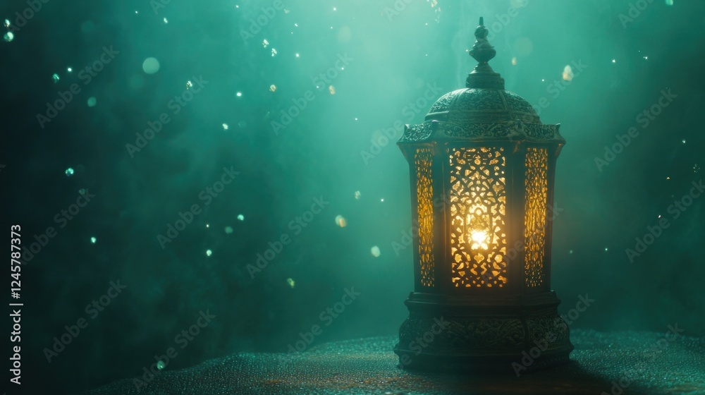 Ornate Ramadan Lantern with Mystical Glow Ornate Ramadan Lantern with Mystical Glow