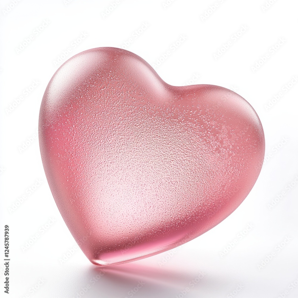 Obraz premium Heart-shaped glass ornament with a soft matte surface in pink, on isolated white background