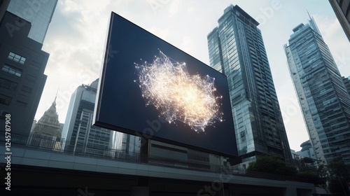 Futuristic Holographic Billboard in Urban Setting