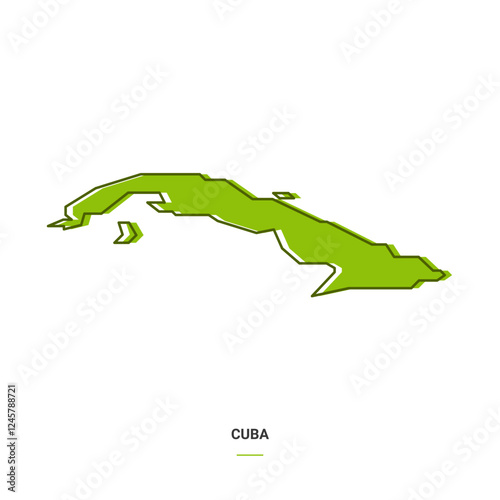 Cuba Outline Map with Green Colour. Modern Simple Line Cartoon Design - EPS 10 Vector