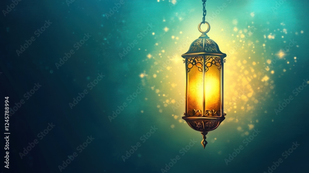 Ornate Ramadan Lantern with Mystical Glow Ornate Ramadan Lantern with Mystical Glow