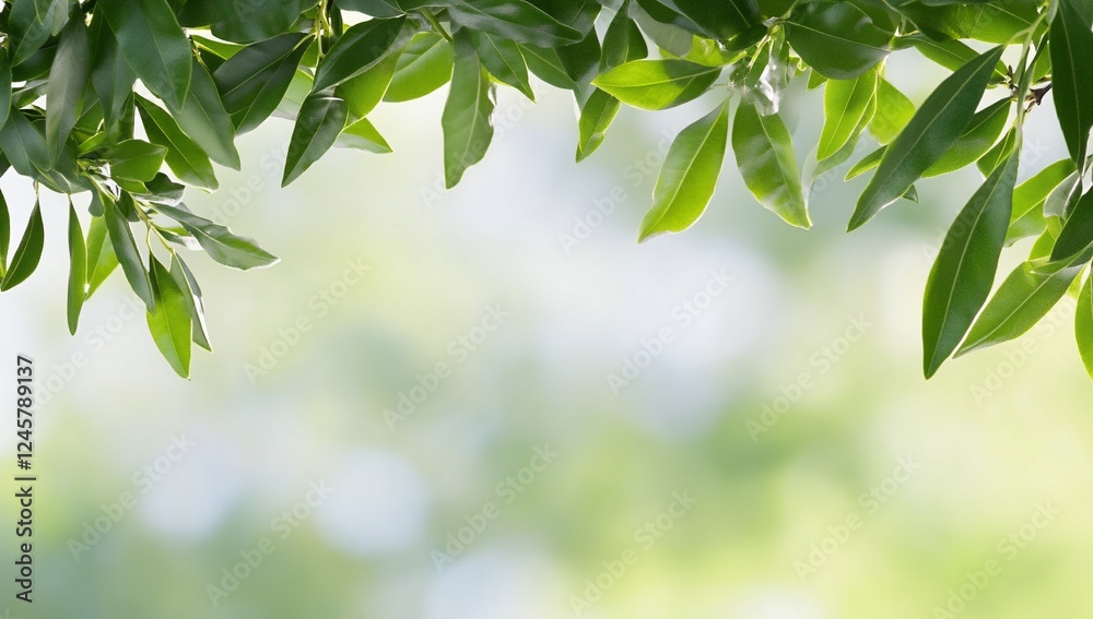 Lush green leaves frame, blurred background, nature backdrop, website banner Lush green leaves frame, blurred background, nature backdrop, website banner