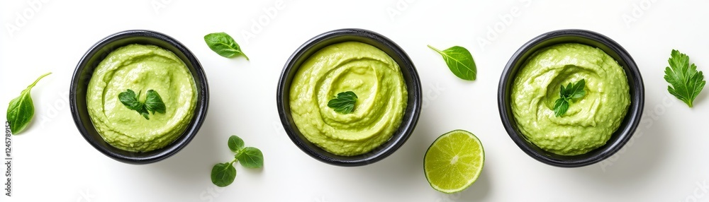 Creamy Avocado Dip Bowls, Herbs, Lime Creamy Avocado Dip Bowls, Herbs, Lime