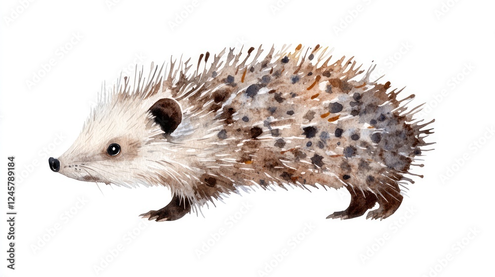 Obraz premium Watercolor Illustration of a Cute Hedgehog in Side Profile View