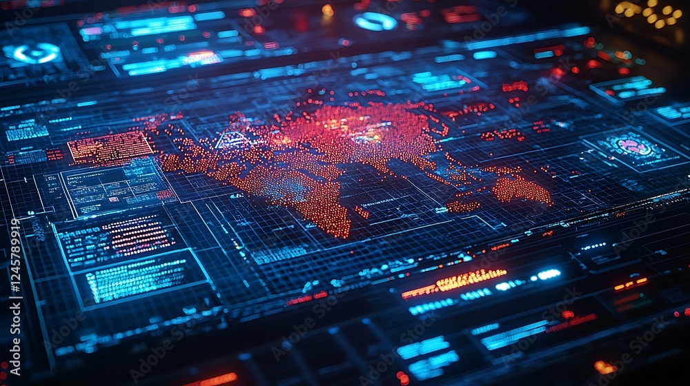 Obraz premium Global Network Data Visualization World Map with Digital Interface