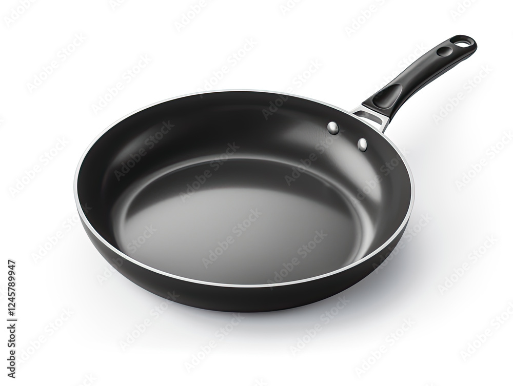 Black Non-Stick Frying Pan on White Background