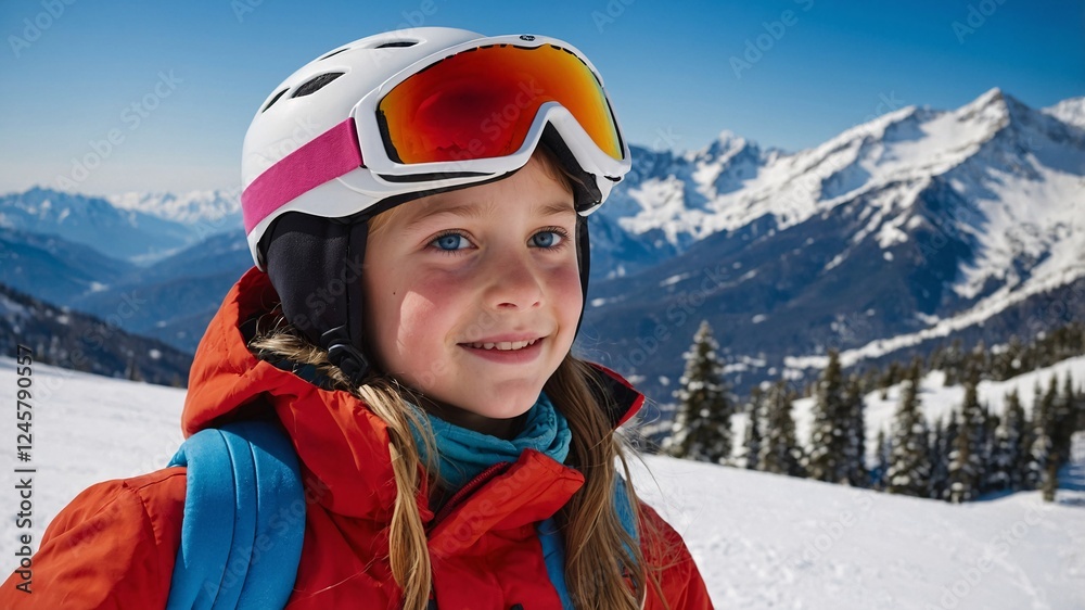 Children enjoying a day of skiing in a breathtaking snowy landscape under a clear blue sky filled with mountains and sunshine Children enjoying a day of skiing in a breathtaking snowy landscape under a clear blue sky filled with mountains and sunshine
