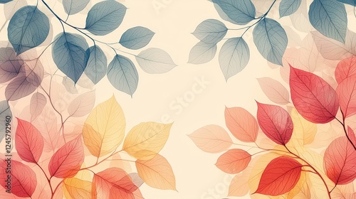 Delicate Line Art Leaves in Muted Pastel Colors for Serene Organic Design Concepts