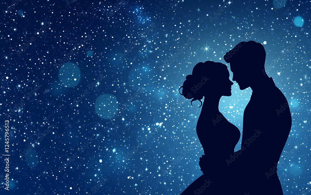 custom made wallpaper toronto digitalThe silhouette of a couple gazing at a star-filled night sky captures a dreamy romance. The deep blue hues and soft glow of the stars create an intimate and peaceful atmosphere.