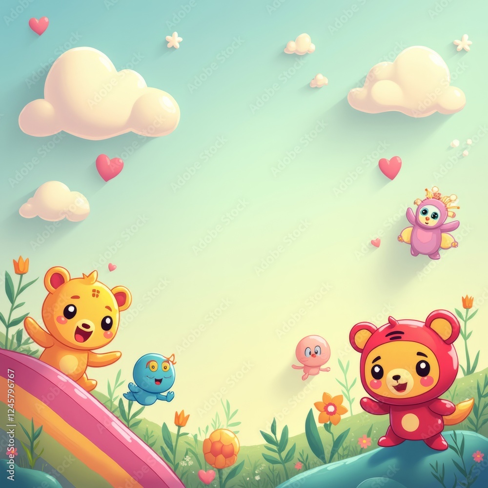 Naklejka premium Whimsical Fantasy World of Cute Creatures 
