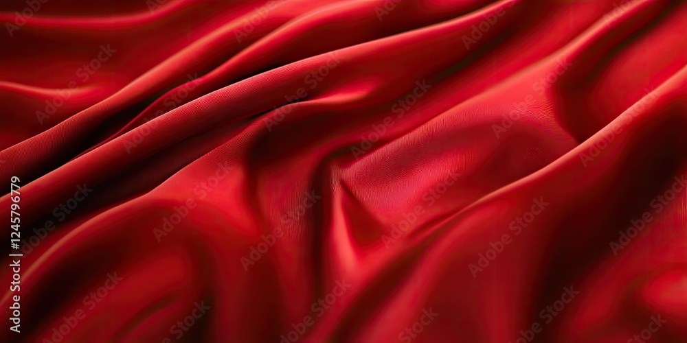 Smooth, flowing red silk fabric with deep folds and shadows creating rich textures on a dark background conveying elegance and luxury. Smooth, flowing red silk fabric with deep folds and shadows creating rich textures on a dark background conveying elegance and luxury.