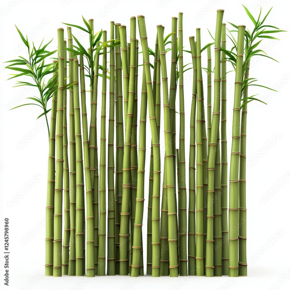 Bamboo forest with tall green stalks and soft lighting, isolated on white background Bamboo forest with tall green stalks and soft lighting, isolated on white background