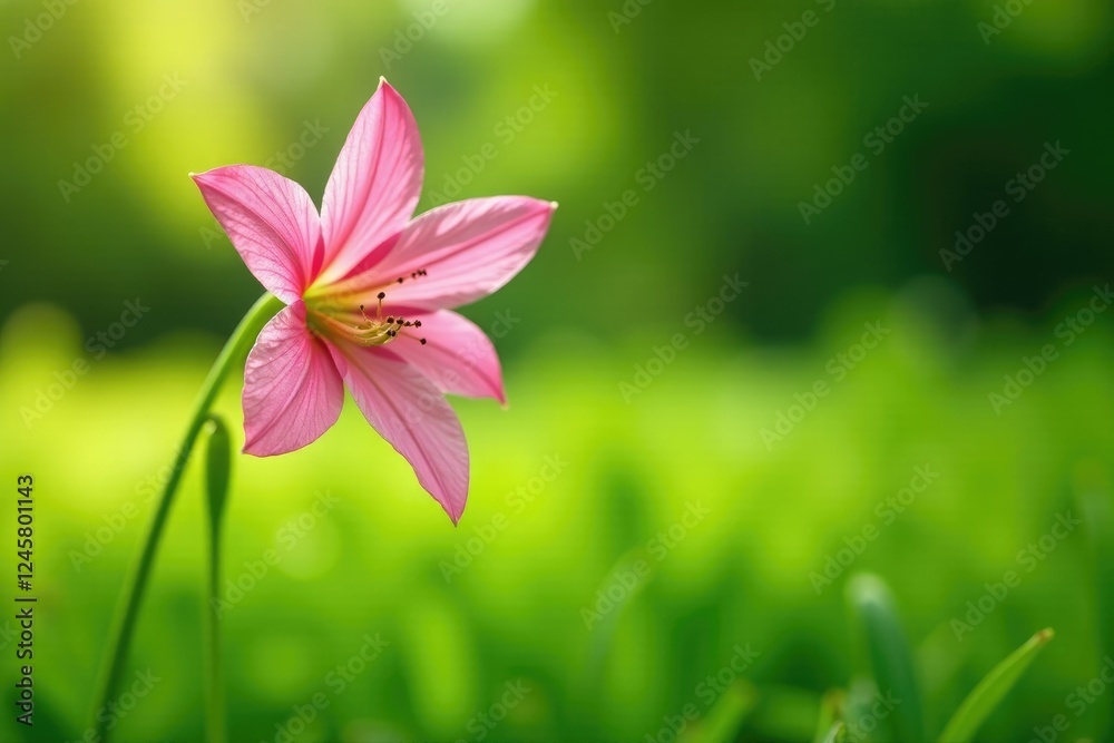 Fototapeta premium Delicate pink amarcrinum flower in a green meadow, , floral arrangement