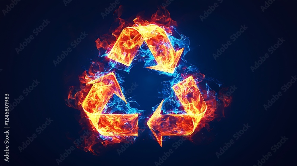 Fototapeta premium Fiery Recycling Symbol A Burning Concept of Renewal and Sustainability.