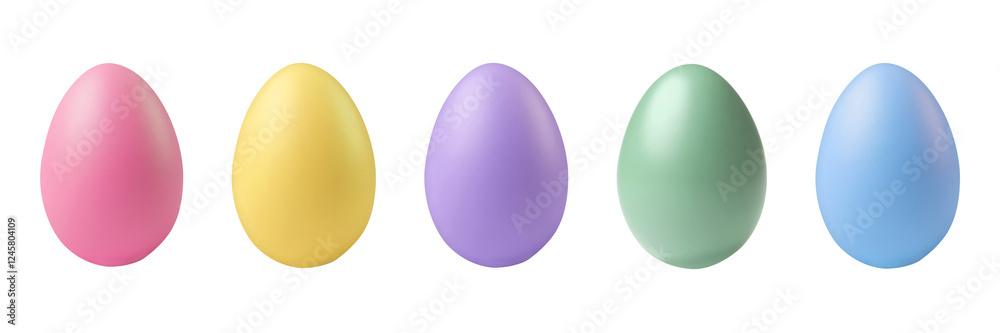Easter eggs in pastel colors - pink, yellow, green, purple, blue on isolated transparent, white background Easter eggs in pastel colors - pink, yellow, green, purple, blue on isolated transparent, white background