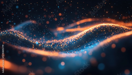 Abstract digital waves with glowing particles creating a mesmerizing flow of vibrant colors in a dark background for creative projects