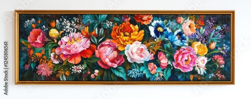 Floral oil painting with a bouquet of colorful roses.