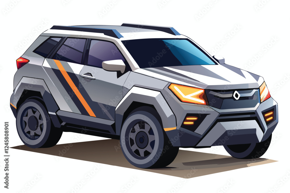 Futuristic Car SUV Concept 3/4 View Vector Art – Tech-Inspired Design & Geometric Shapes on White Backdrop Futuristic Car SUV Concept 3/4 View Vector Art – Tech-Inspired Design & Geometric Shapes on White Backdrop