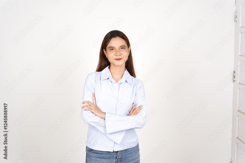 Smile Confident Gesture with Arms Crossed Of Beautiful Asian Woman Isolated On White Background Smile Confident Gesture with Arms Crossed Of Beautiful Asian Woman Isolated On White Background