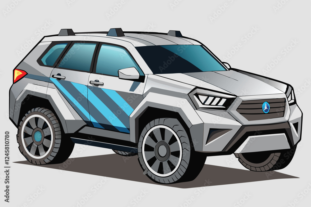Futuristic Car SUV Concept 3/4 View Vector Art – Tech-Inspired Design & Geometric Shapes on White Backdrop Futuristic Car SUV Concept 3/4 View Vector Art – Tech-Inspired Design & Geometric Shapes on White Backdrop