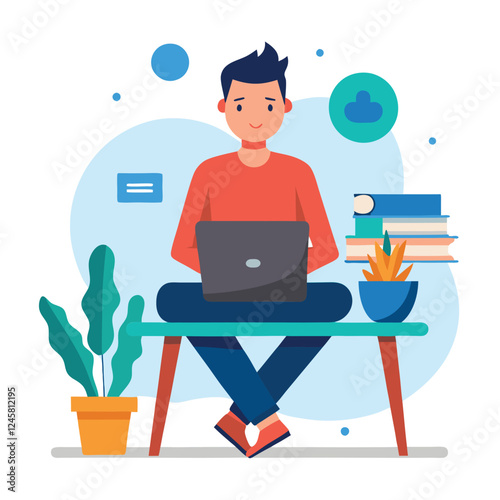 a man is sitting on the table with his laptop
