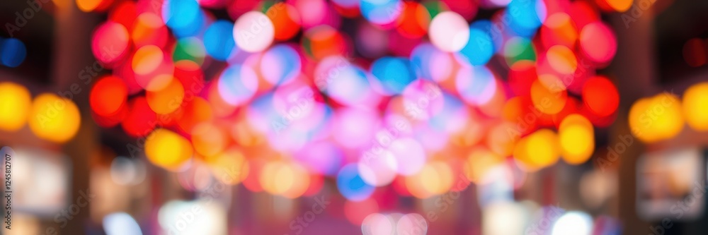 Colorful bokeh lights create a vibrant atmosphere in a nighttime setting during a festive event or celebration Colorful bokeh lights create a vibrant atmosphere in a nighttime setting during a festive event or celebration