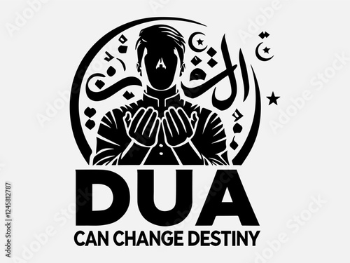 Muslim Praying Silhouette Vector Illustration with the text "Dua can change destiny"