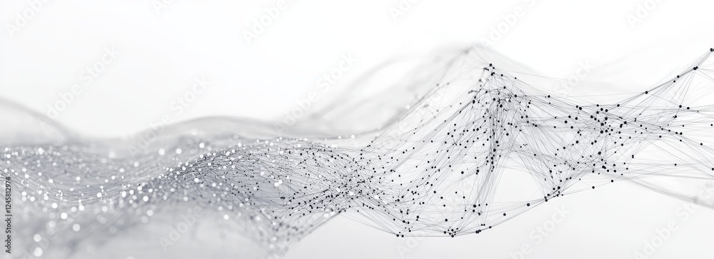 Abstract silver wave flowing, white background, network data visualization Abstract silver wave flowing, white background, network data visualization