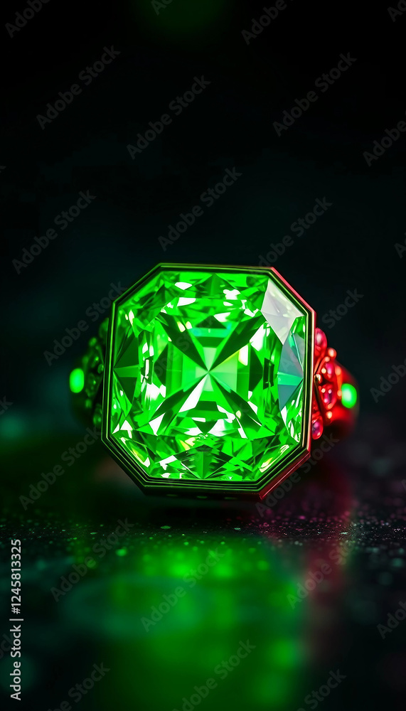 Fototapeta premium Green diamond. Green diamond ring. Vertical wallpaper