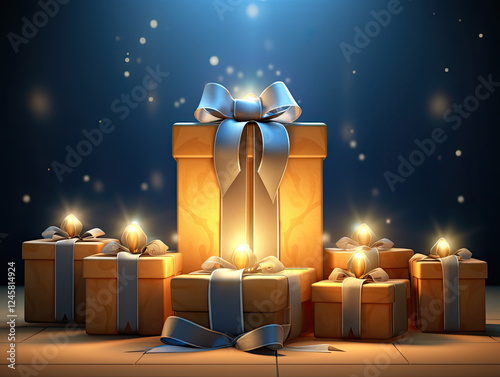 Magical Gift Boxes Glowing with Festive Lights for Holiday Celebration