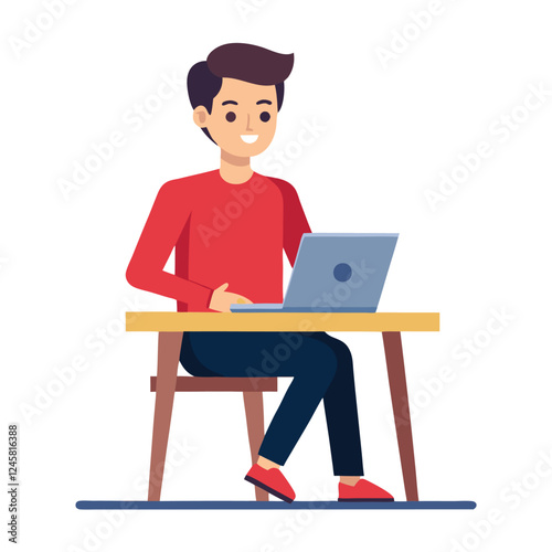 a man is sitting on the table with his laptop