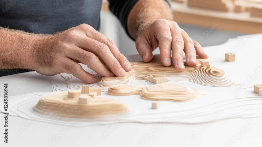 Hands Arranging Small Blocks on Architectural Model Hands Arranging Small Blocks on Architectural Model