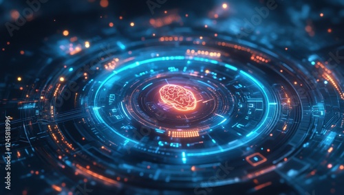 Wallpaper Mural Futuristic Digital Brain Interface with Glowing Circuits and Neon Effects Creating a High-Tech Background for Modern Technology Concepts Torontodigital.ca